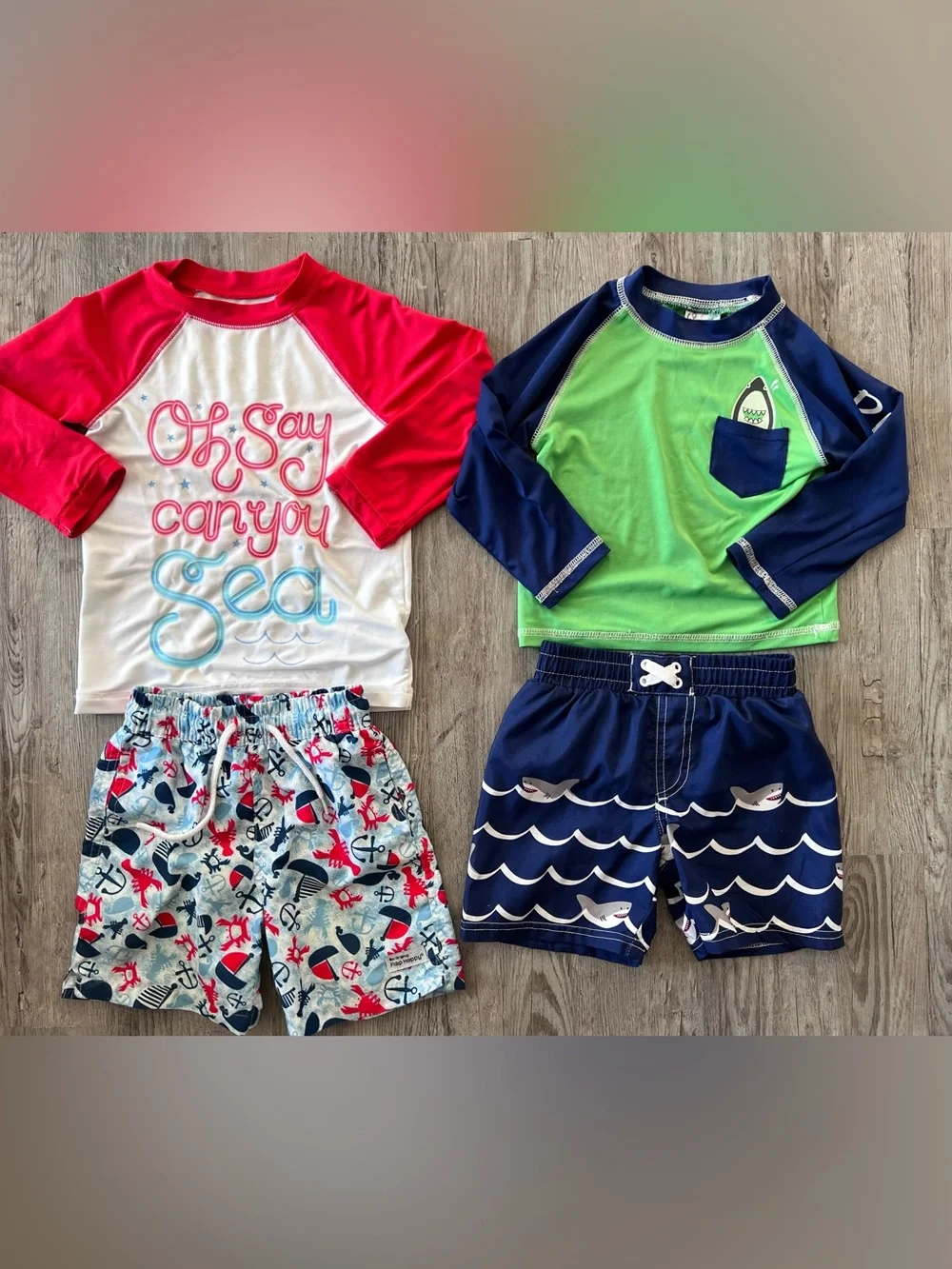 Kids Rash Guard Swim Set - Red White & Navy/Green